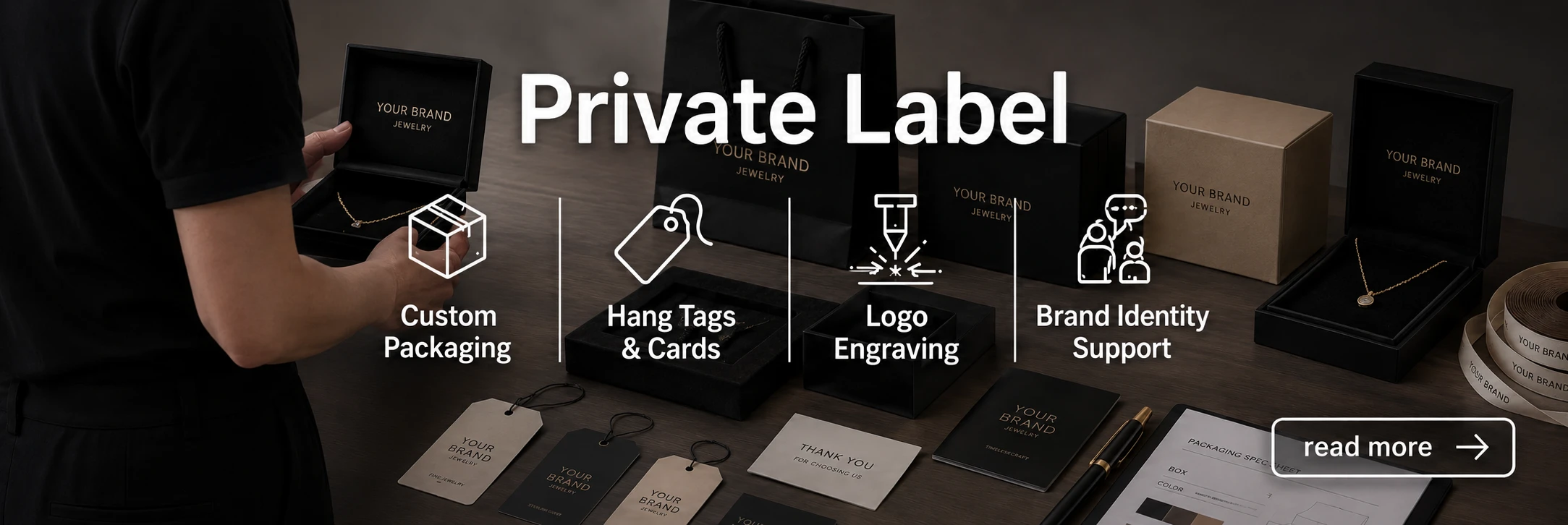 Private label jewelry packaging and brand materials