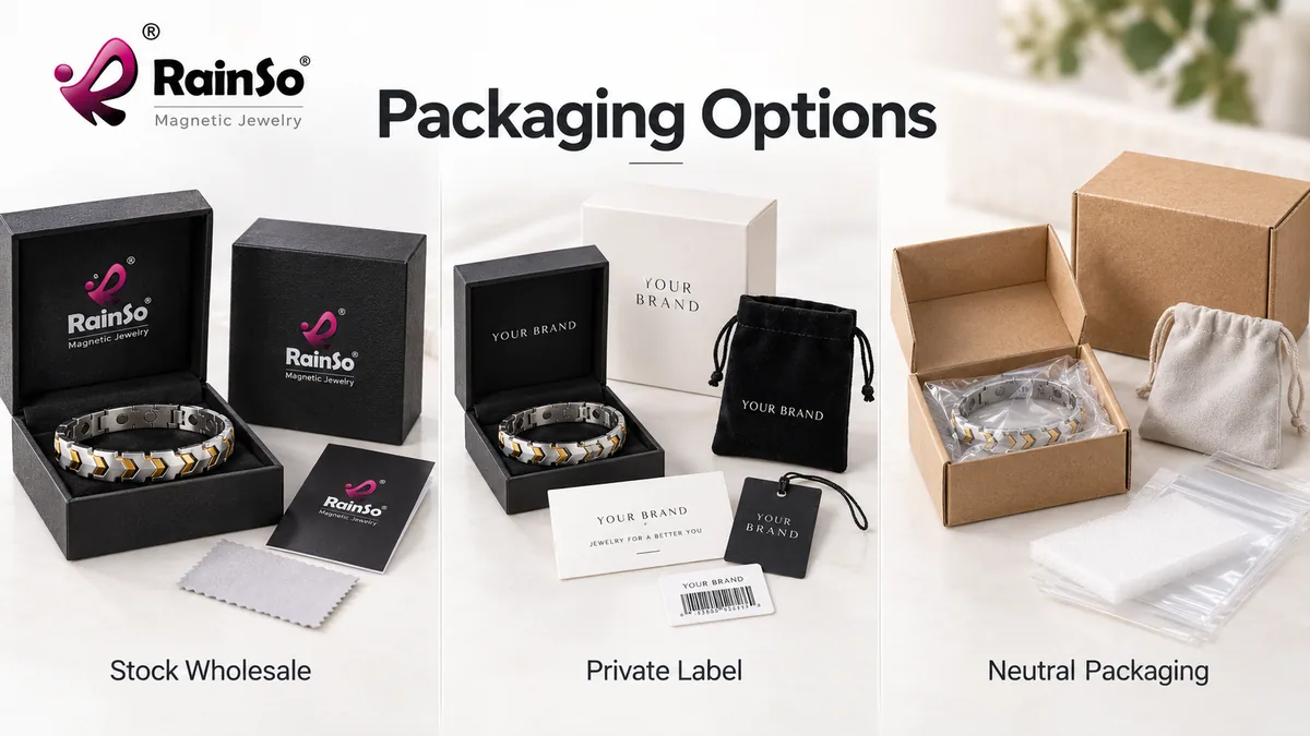 Stock wholesale, private-label, and neutral packaging options for magnetic jewelry