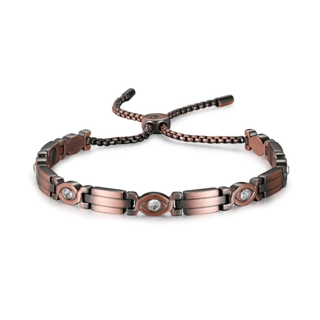 Magnetic Copper Bracelet with Clear CZ Stones, Adjustable Box Chain – Matte Antique Copper image 3
