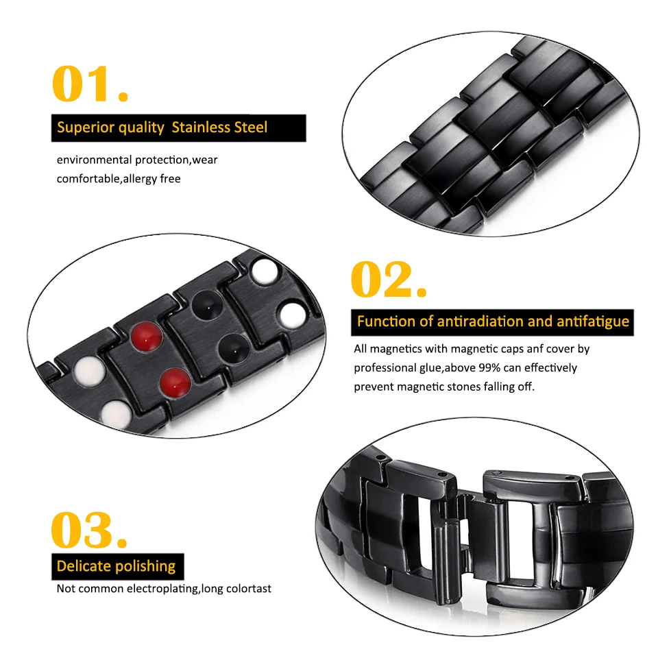 Four-in-One Black Polished & Matte 316L Stainless Steel Bracelet image 2