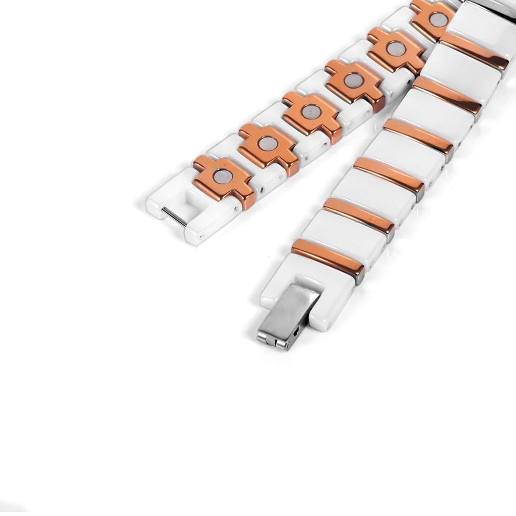 Ceramic Magnetic Bracelet 316L Stainless Steel - Polished White & Rose Gold image 2
