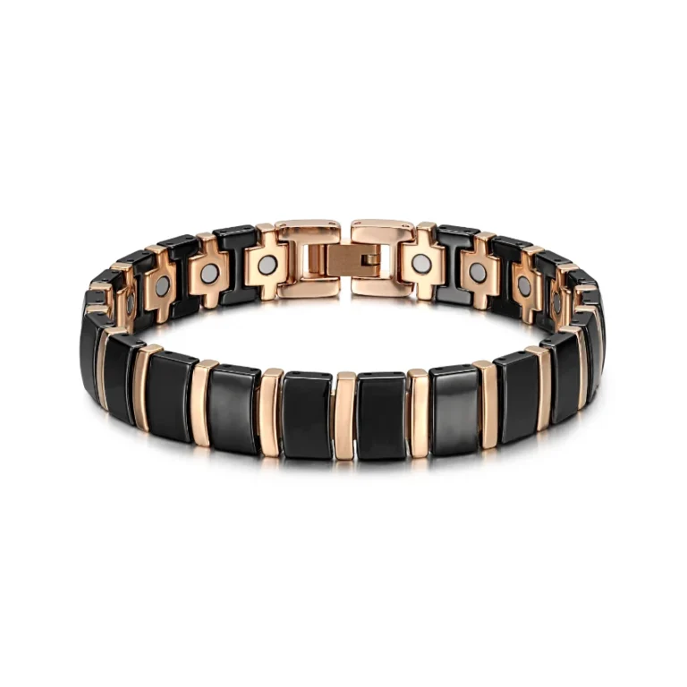 Ceramic & 316L Stainless Steel Magnetic Bracelet - Polished Black & Rose Gold