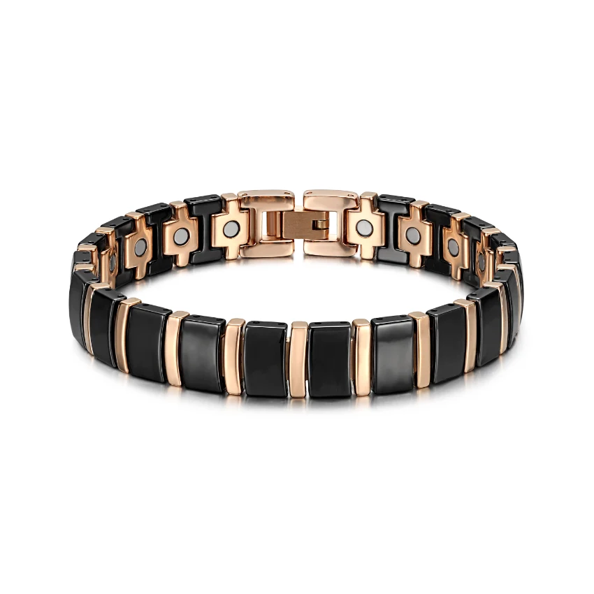Ceramic & 316L Stainless Steel Magnetic Bracelet - Polished Black & Rose Gold