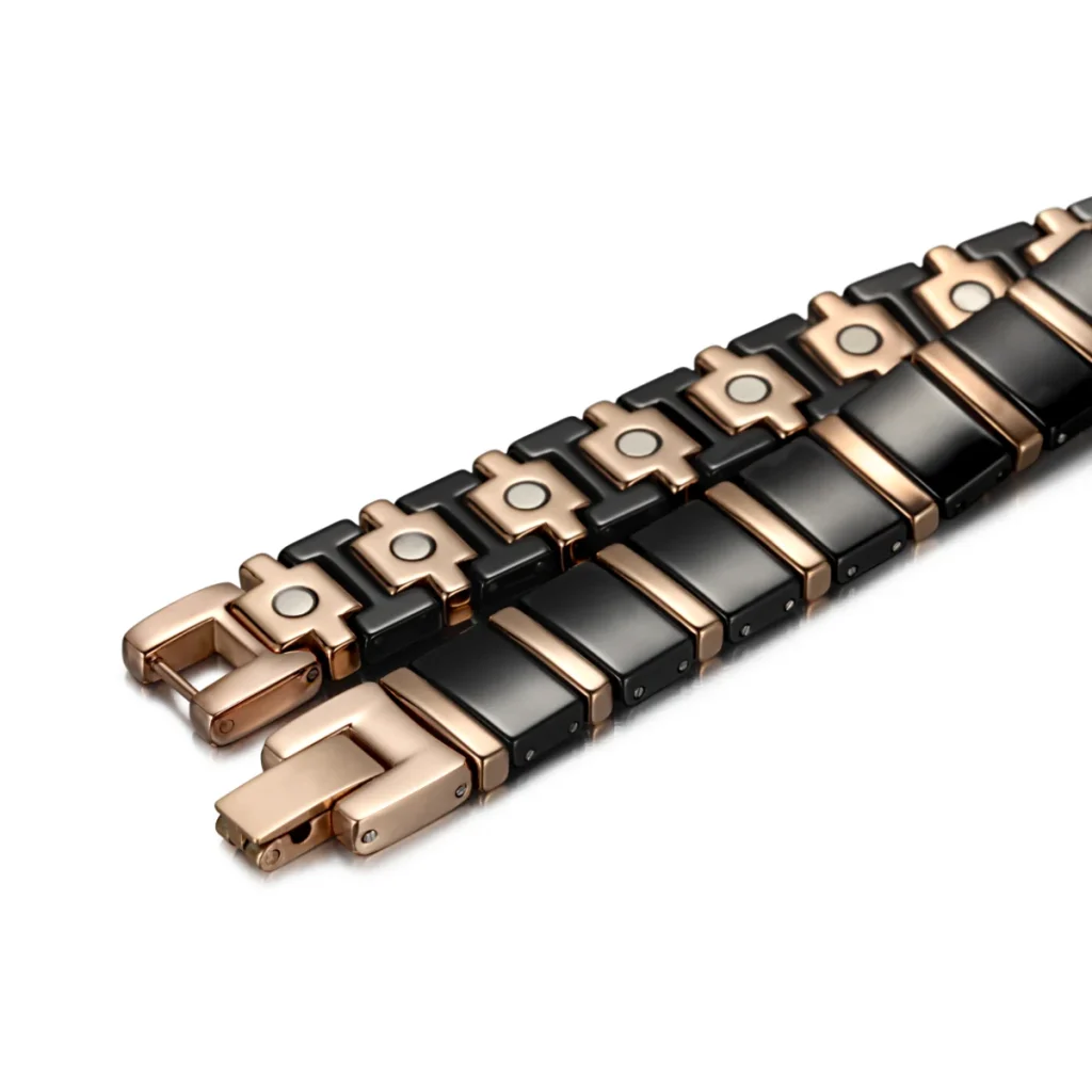 Ceramic & 316L Stainless Steel Magnetic Bracelet - Polished Black & Rose Gold image 2