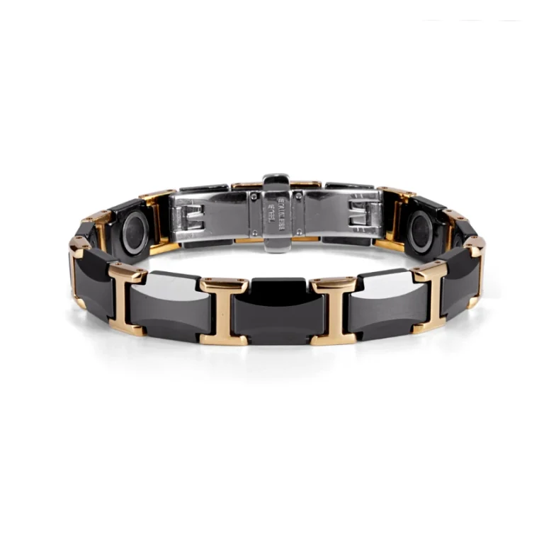 Black & Gold-Tone Ceramic and 316L Stainless Steel Magnetic Bracelet - Polished