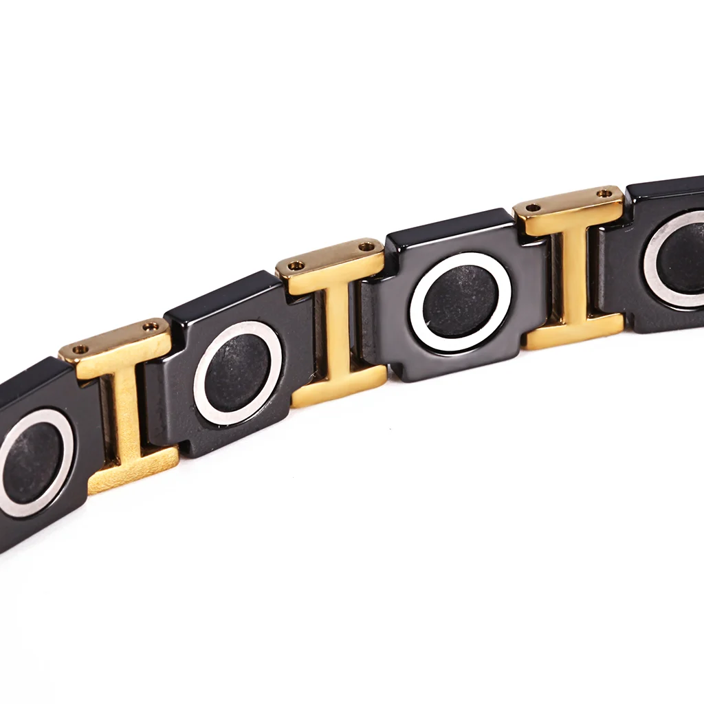 Black & Gold-Tone Ceramic and 316L Stainless Steel Magnetic Bracelet - Polished image 2