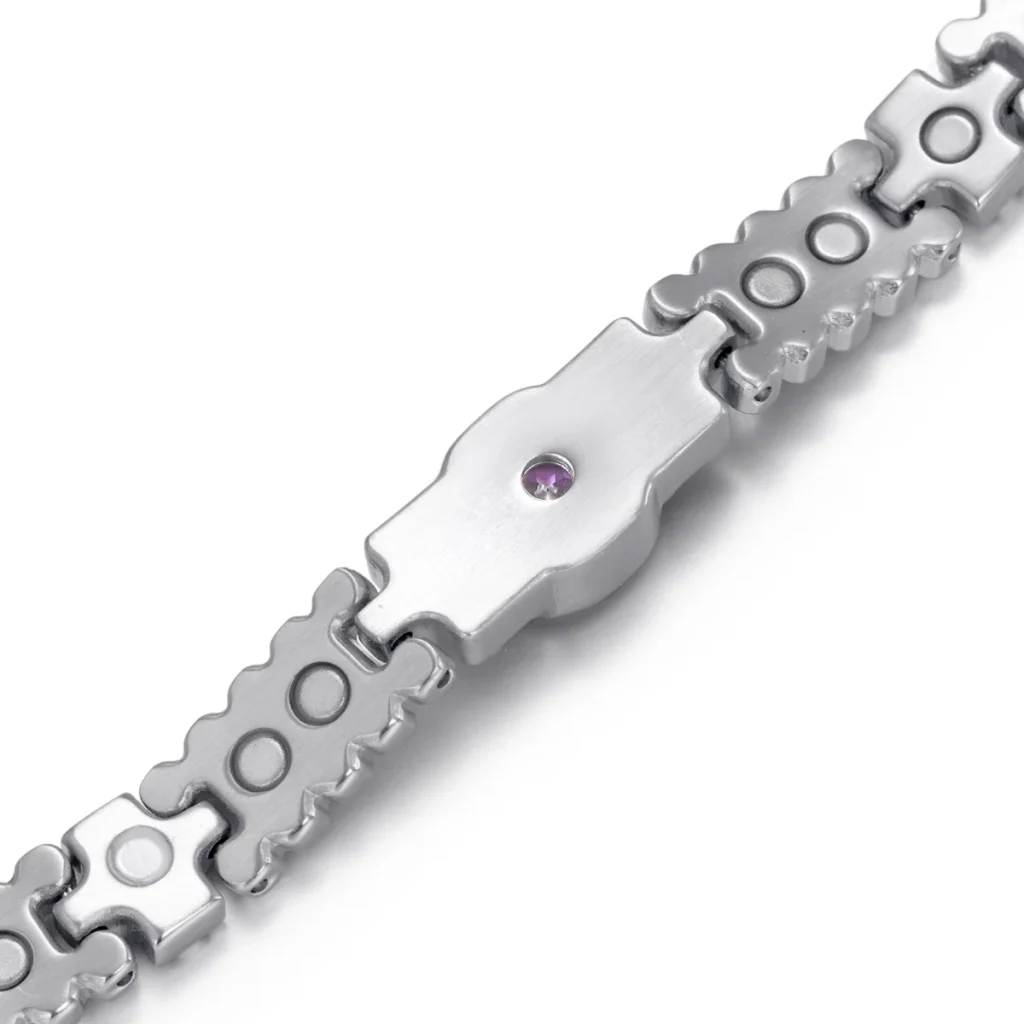 Caviar Series CZ Magnetic 316L Stainless Steel Bracelet - Steel-Tone & Gold & Lavender CZ image 3