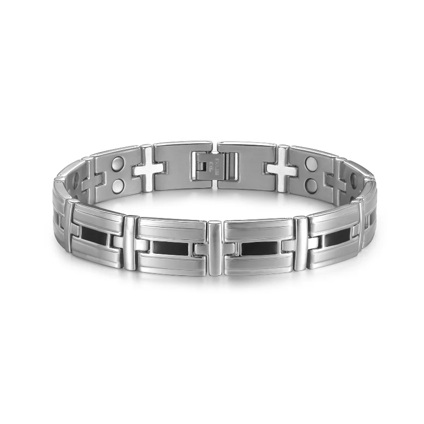 Black Epoxy Double Row Magnetic 316L Stainless Steel Bracelet - Polished & Matte