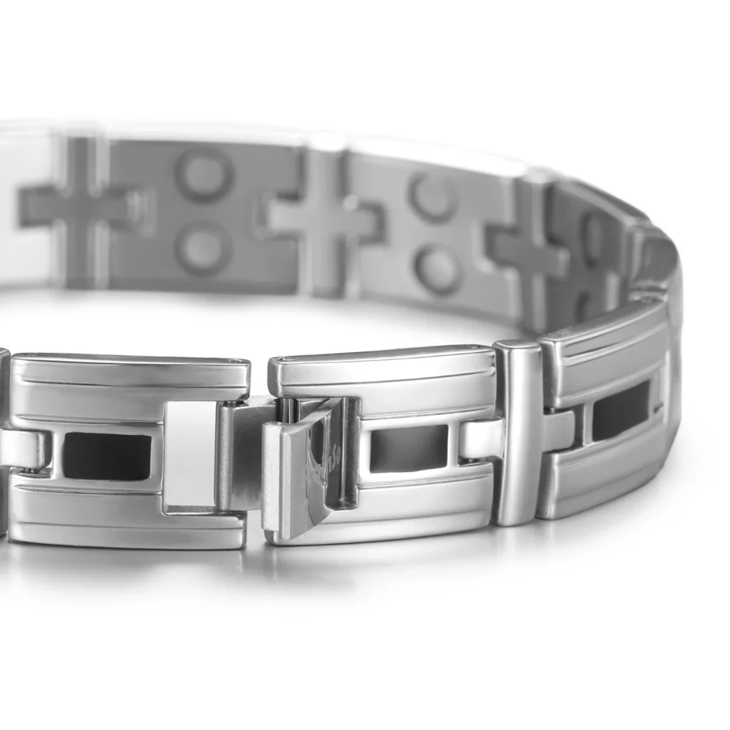 Black Epoxy Double Row Magnetic 316L Stainless Steel Bracelet - Polished & Matte image 2