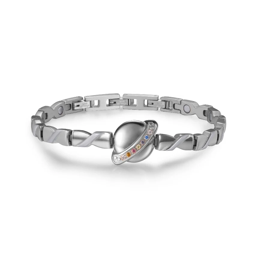 Planet Magnetic Stainless Steel Bracelet - Polished & Matte Multi-Color CZ