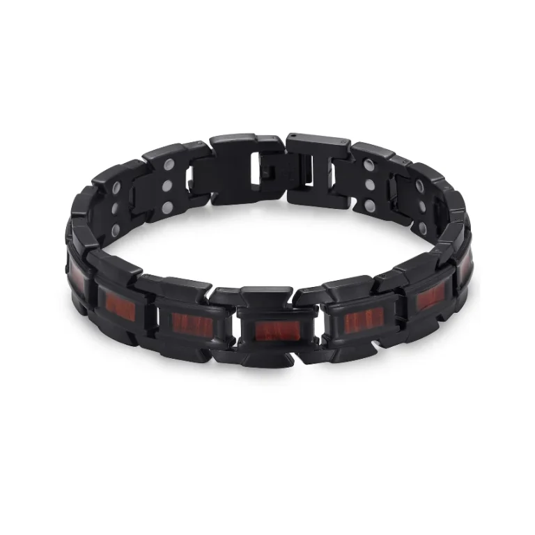 Scorpion Claw Three-Row Magnetic Red Wood Bracelet 316L Stainless Steel - Matte Black & Red-Brown