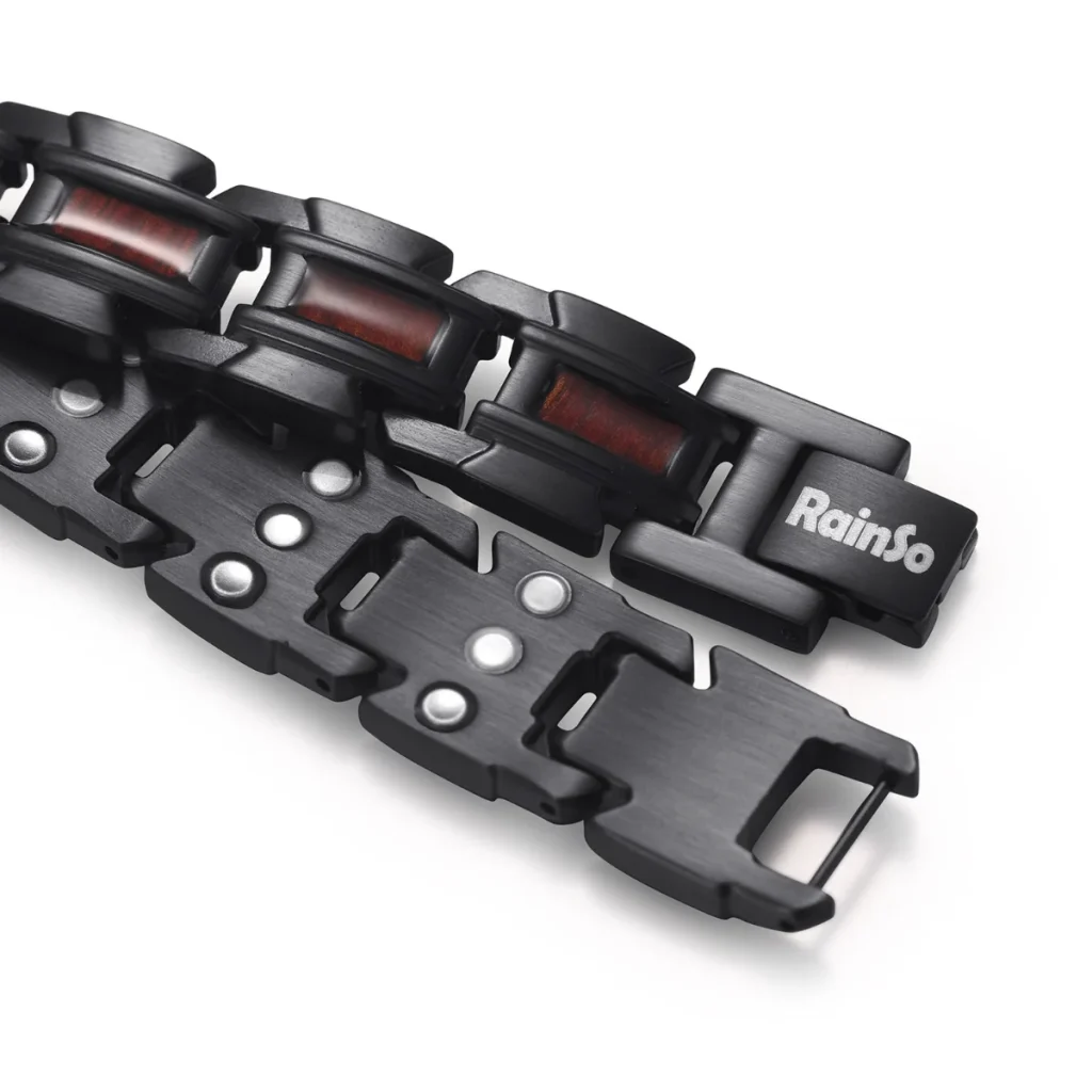Scorpion Claw Three-Row Magnetic Red Wood Bracelet 316L Stainless Steel - Matte Black & Red-Brown image 2