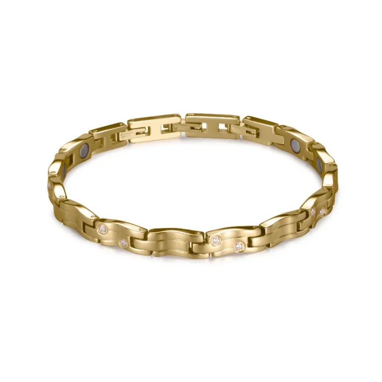 Gold-Tone & White CZ 316L Stainless Steel Magnetic Bracelet - Polished & Matte