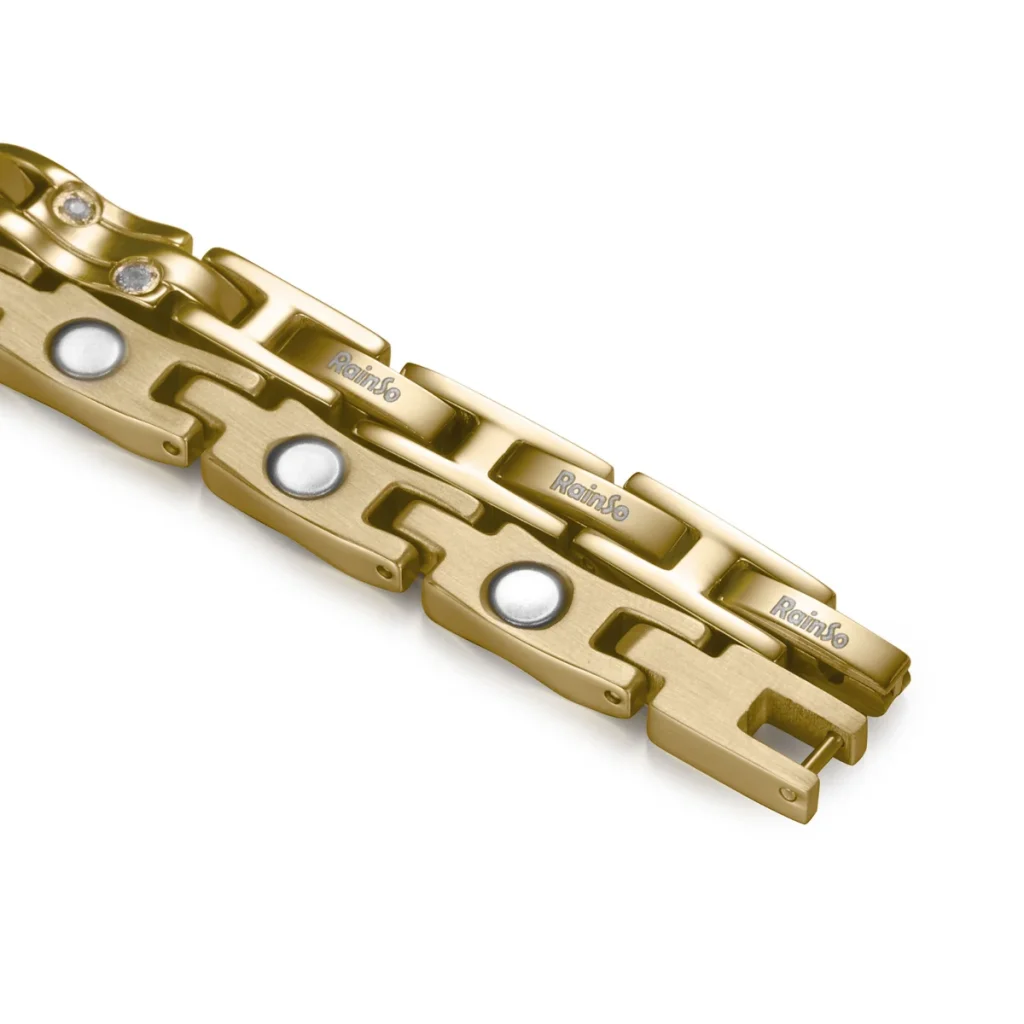 Gold-Tone & White CZ 316L Stainless Steel Magnetic Bracelet - Polished & Matte image 2