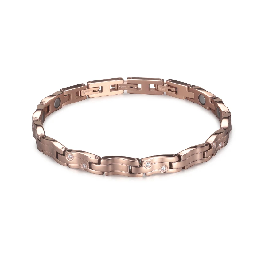 Rose Gold & White Magnetic 316L Stainless Steel Bracelet with CZ Stone