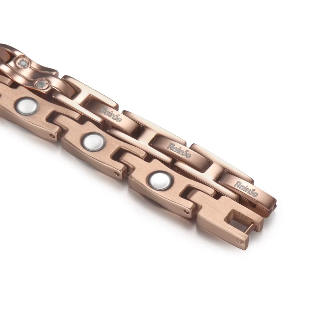 Rose Gold & White Magnetic 316L Stainless Steel Bracelet with CZ Stone image 2