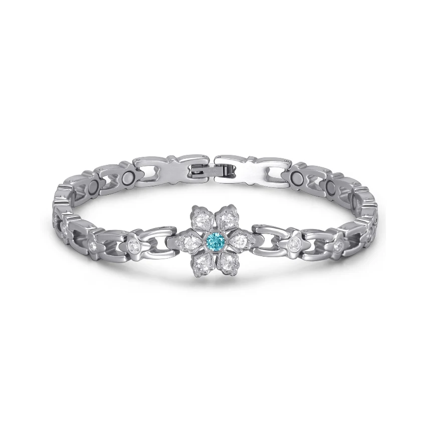 Snowflake Series Sea Blue Full Magnetic Stainless Steel Bracelet - Polished & Matte