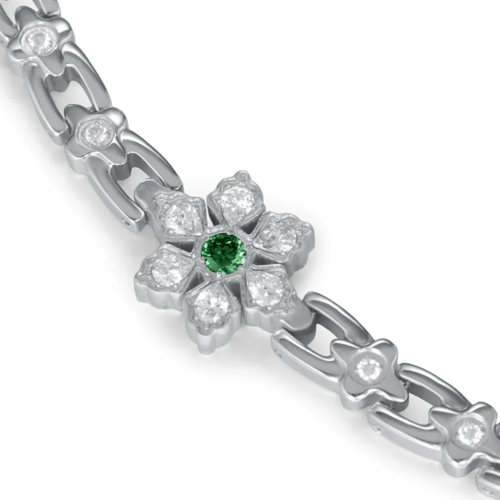 Snowflake Deep Green CZ Magnetic 316L Stainless Steel Bracelet - Polished & Matte image 2