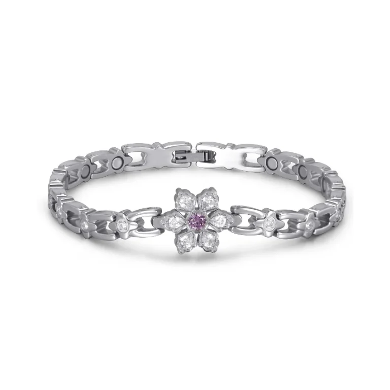 Snowflake Series Light Purple Full-Magnetic Stainless Steel Bracelet - Polished & Matte