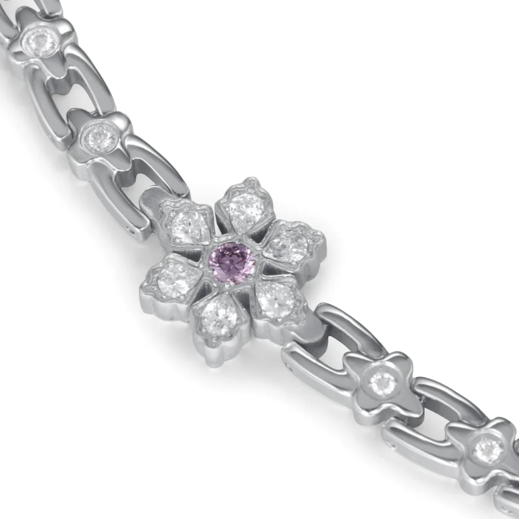 Snowflake Series Light Purple Full-Magnetic Stainless Steel Bracelet - Polished & Matte image 2