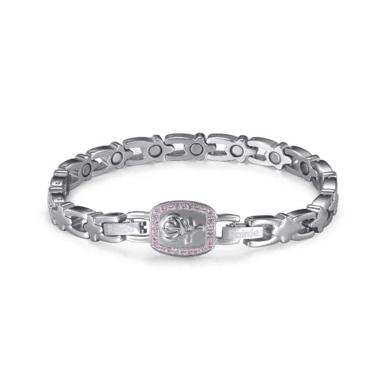 Pink Rose CZ Magnetic 316L Stainless Steel Bracelet - Polished & Matte