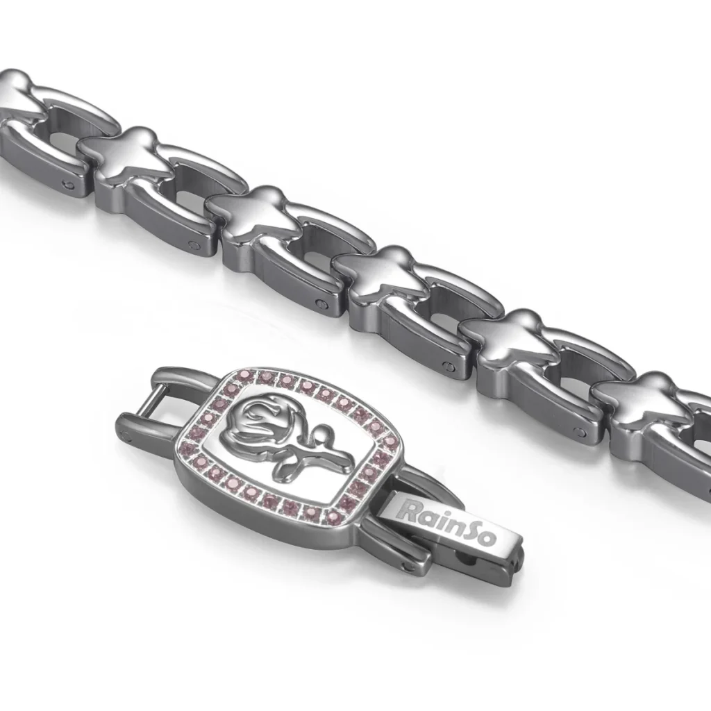 Pink Rose CZ Magnetic 316L Stainless Steel Bracelet - Polished & Matte image 2