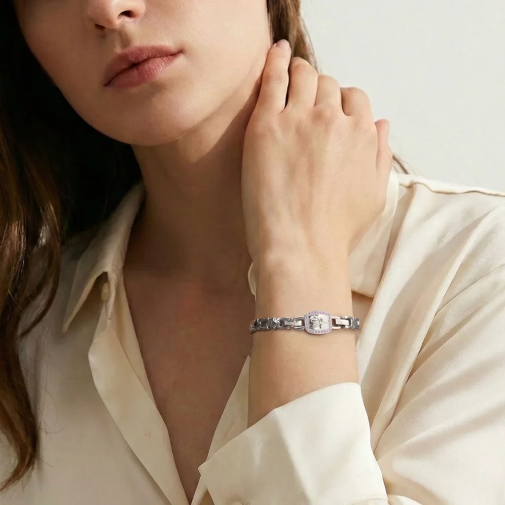 Pink Rose CZ Magnetic 316L Stainless Steel Bracelet - Polished & Matte image 3
