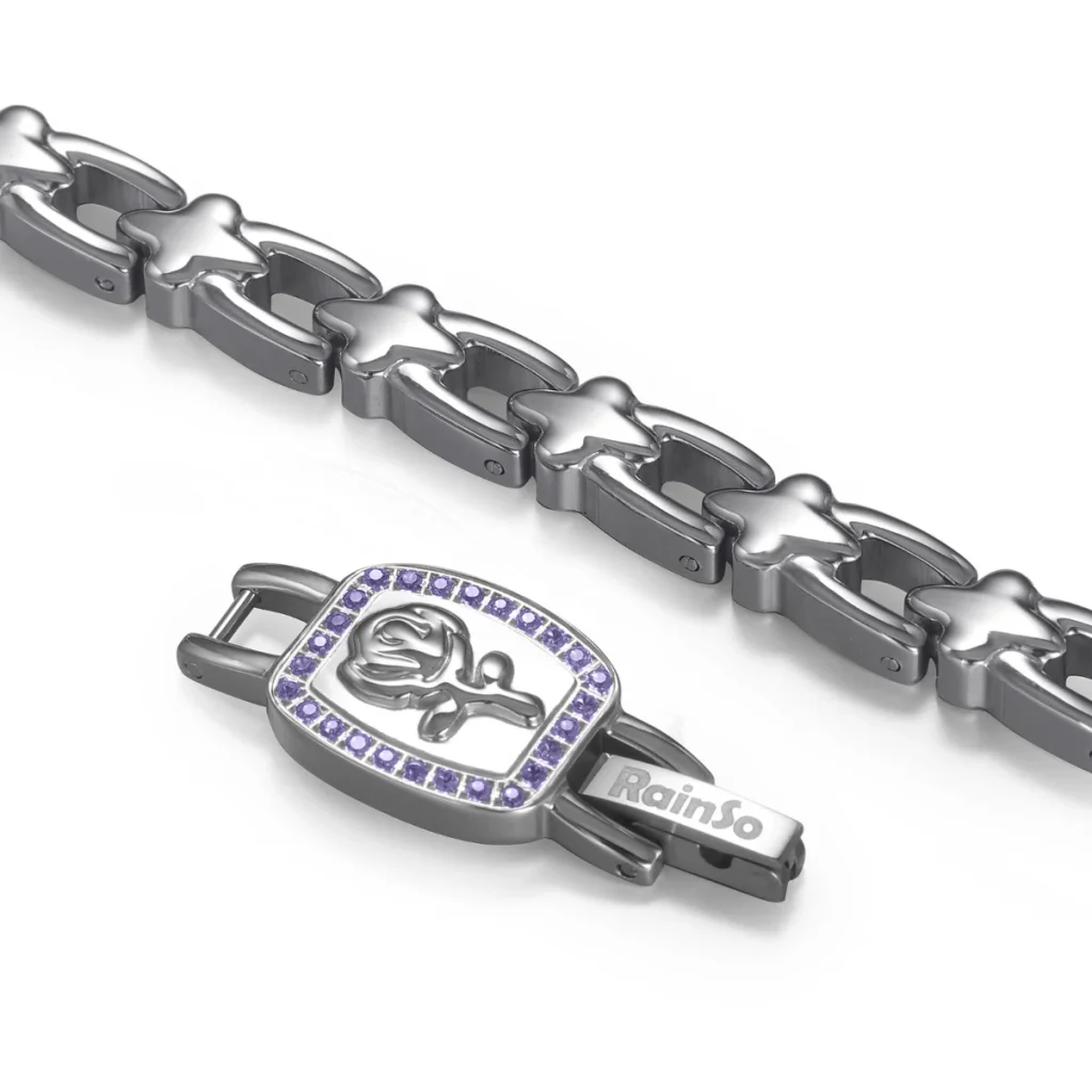 Deep Purple Rose Magnetic 316L Stainless Steel Bracelet - Polished & Matte image 2