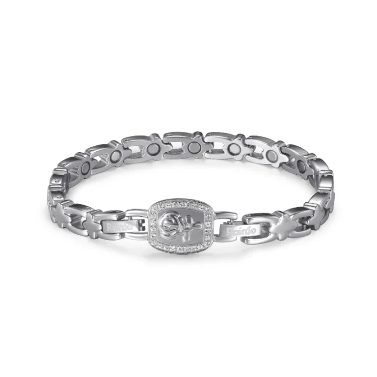 White Rose Magnetic 316L Stainless Steel Bracelet - Polished & Matte