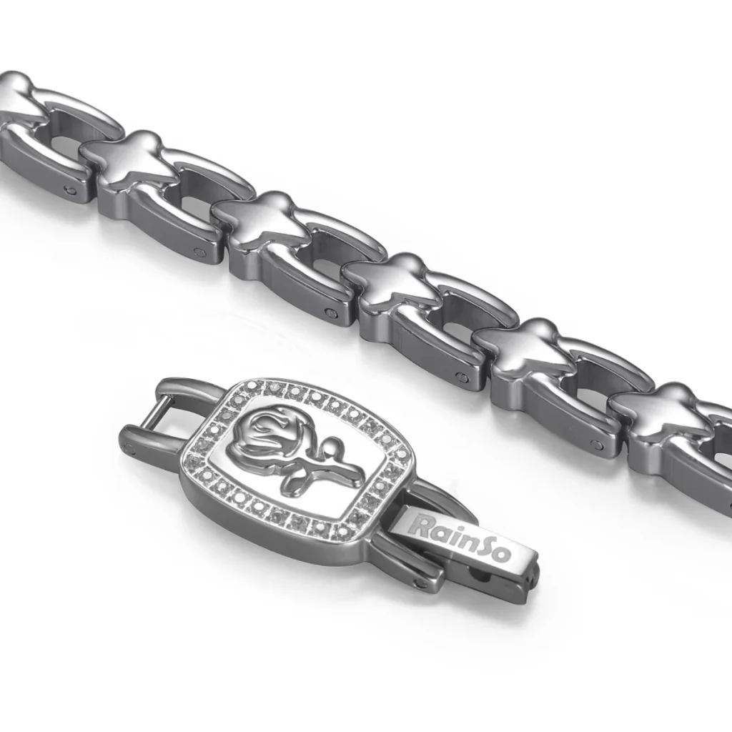 White Rose Magnetic 316L Stainless Steel Bracelet - Polished & Matte image 2