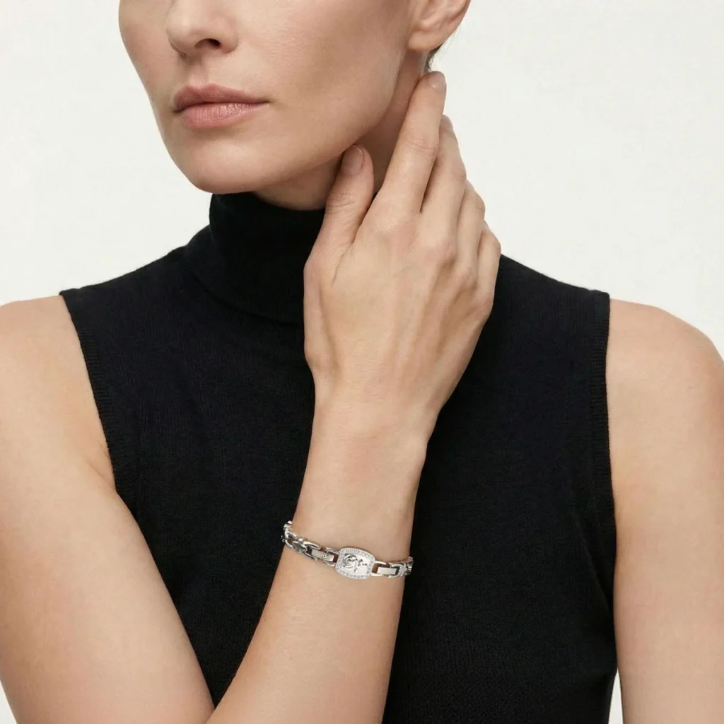 White Rose Magnetic 316L Stainless Steel Bracelet - Polished & Matte image 3