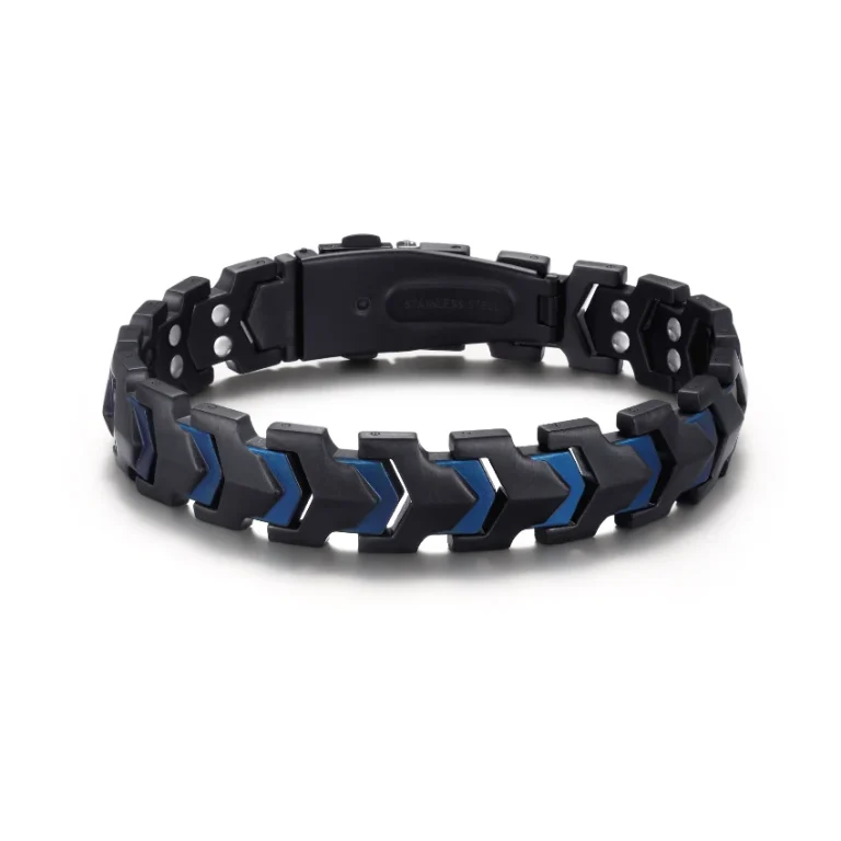 Arrow Butterfly Clasp Double-Row Magnetic 316L Stainless Steel Bracelet - Matte Black & Blue