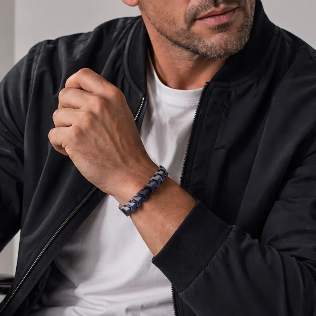 Arrow Butterfly Clasp Double-Row Magnetic 316L Stainless Steel Bracelet - Matte Black & Blue image 3