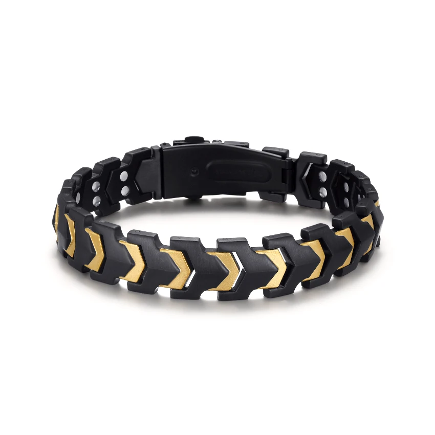 Arrow Butterfly Clasp Double-Row Magnetic 316L Stainless Steel Bracelet - Matte Black & Gold-Tone
