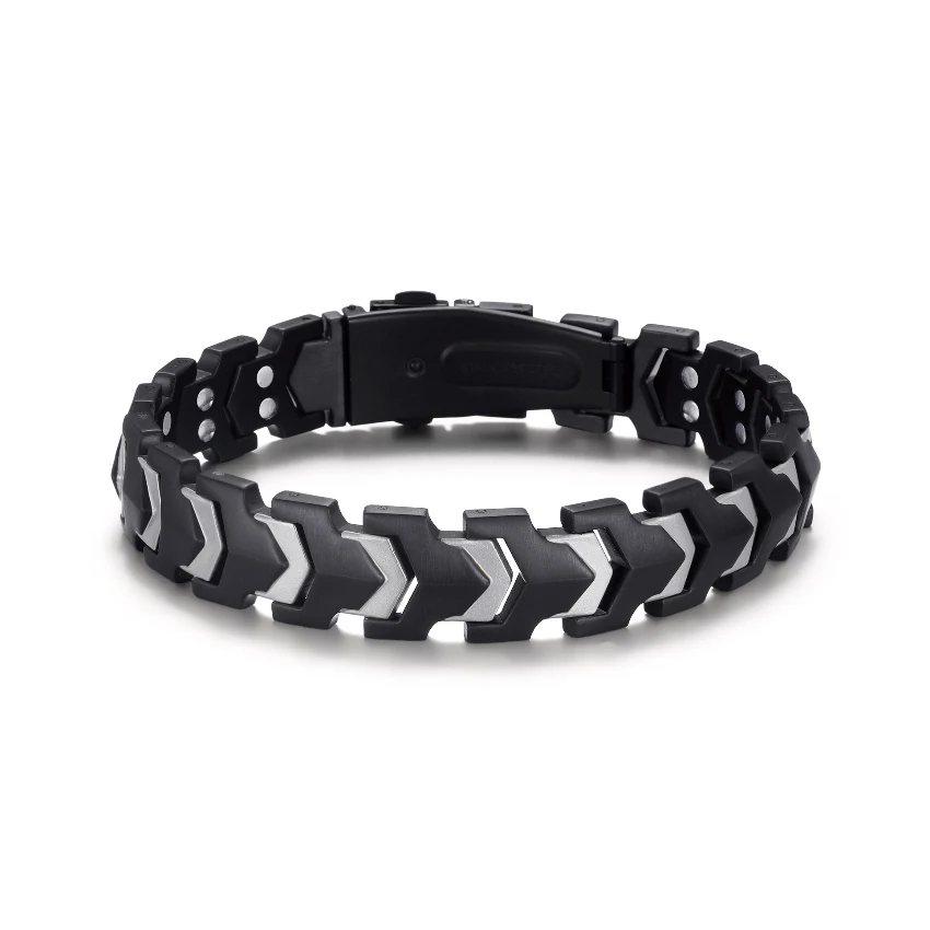Arrow Butterfly Clasp Double-Row Magnetic 316L Stainless Steel Bracelet - Matte Black & Steel-Tone