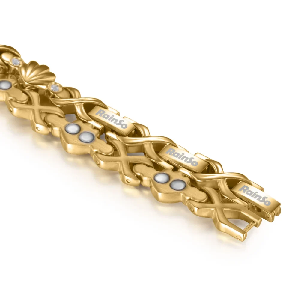 CNC Shell Inlay Zirconia Magnetic 316L Stainless Steel Bracelet – Gold-Tone & White image 2