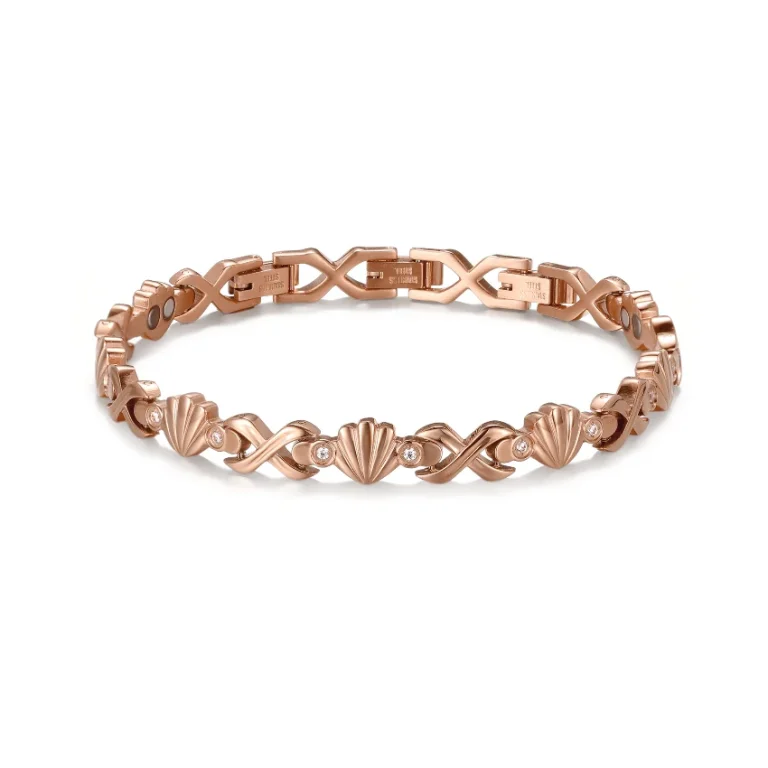 Shell CNC CZ Magnetic 316L Stainless Steel Bracelet - Rose Gold & White
