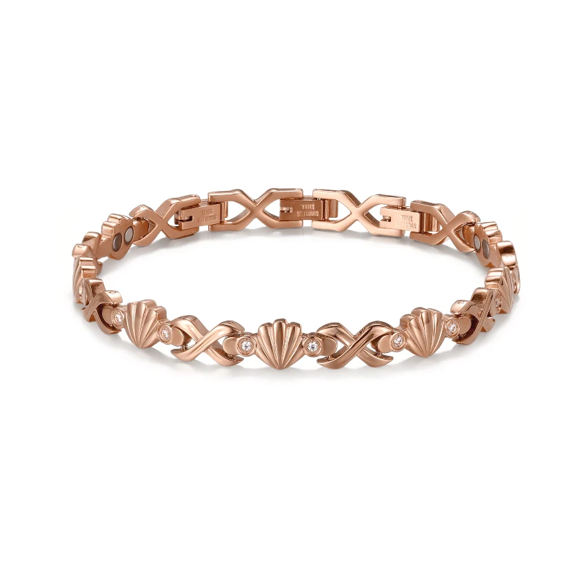 Shell CNC CZ Magnetic 316L Stainless Steel Bracelet - Rose Gold & White