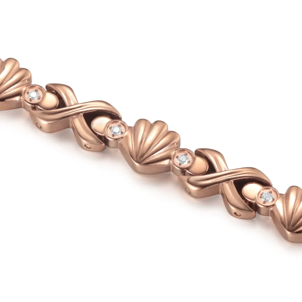 Shell CNC CZ Magnetic 316L Stainless Steel Bracelet - Rose Gold & White image 2