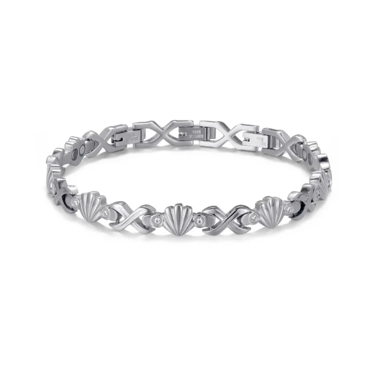 CNC Shell Inlay Magnetic 316L Stainless Steel Bracelet - Polished & Matte