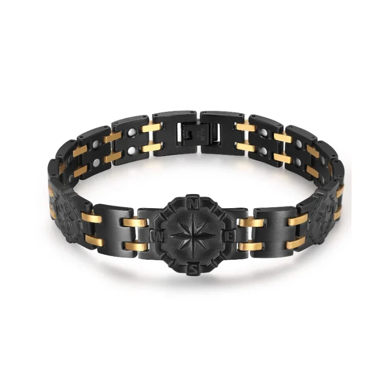 Double-Row Magnetic 316L Stainless Steel Bracelet - Matte Black & Gold-Tone