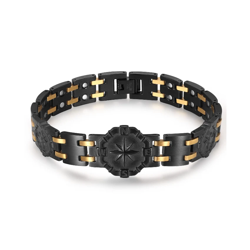 Double-Row Magnetic 316L Stainless Steel Bracelet - Matte Black & Gold-Tone