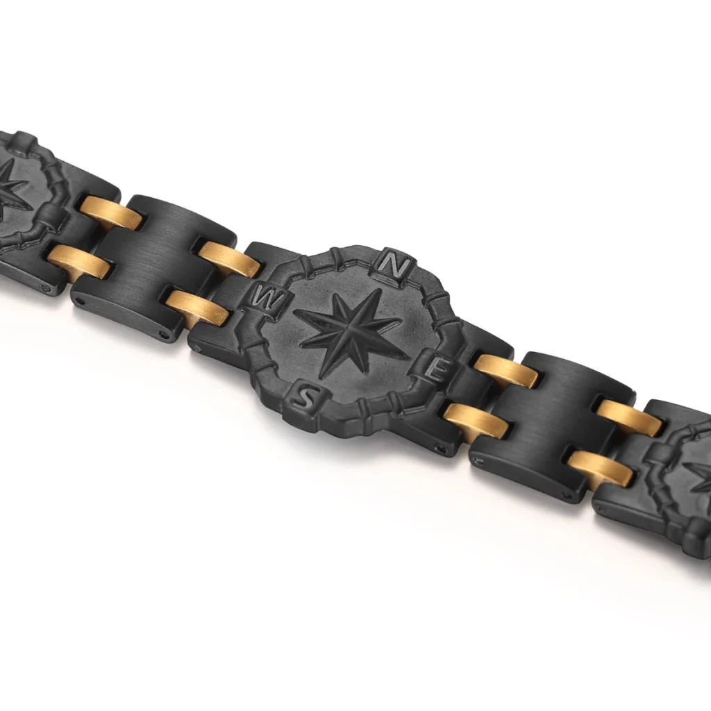 Double-Row Magnetic 316L Stainless Steel Bracelet - Matte Black & Gold-Tone image 2
