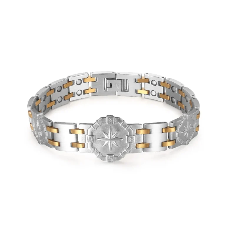 Nautical Double Row Magnetic 316L Stainless Steel Bracelet - Matte Steel-Tone & Gold-Tone