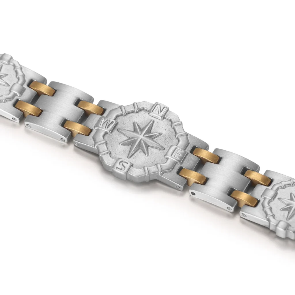 Nautical Double Row Magnetic 316L Stainless Steel Bracelet - Matte Steel-Tone & Gold-Tone image 2