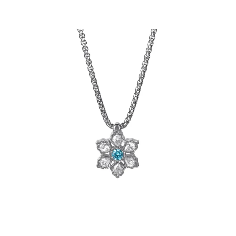 Snowflake Sea Blue Magnetic Stainless Steel Necklace - Polished & Matte