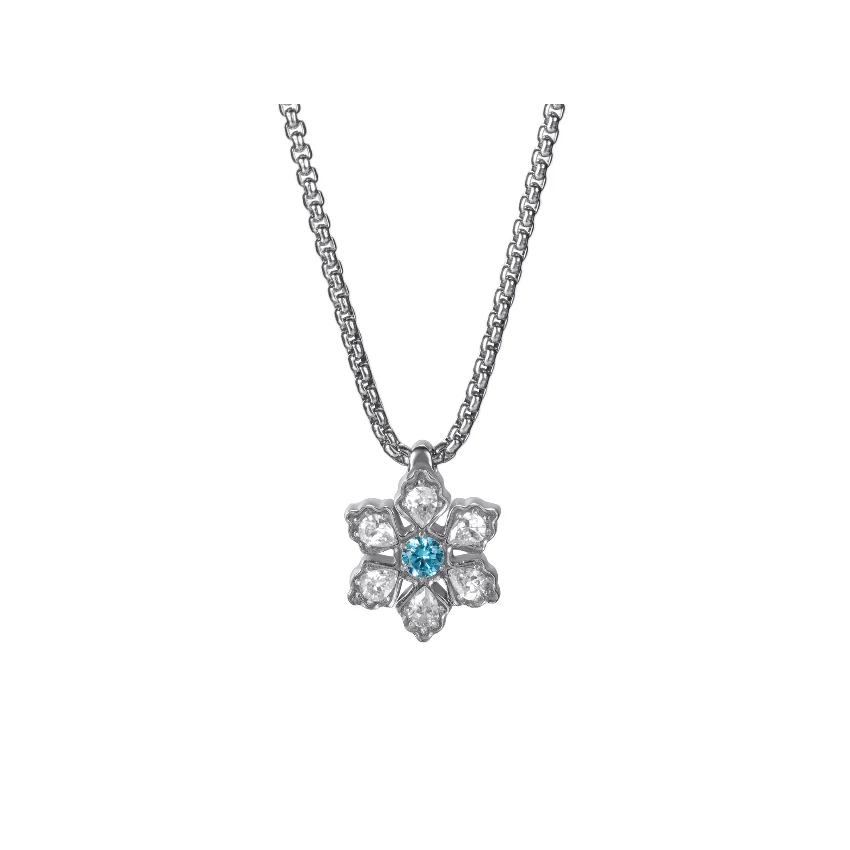 Snowflake Sea Blue Magnetic Stainless Steel Necklace - Polished & Matte