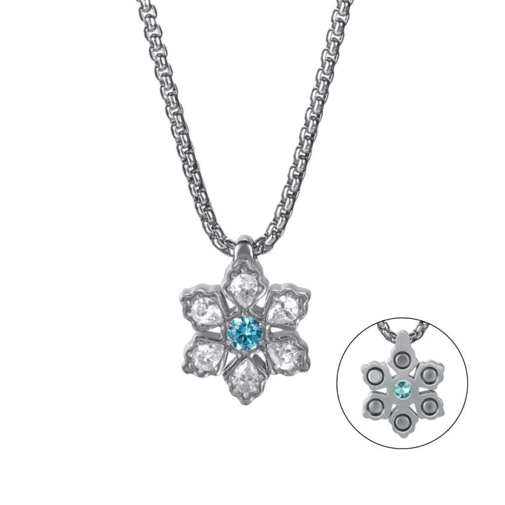 Snowflake Sea Blue Magnetic Stainless Steel Necklace - Polished & Matte image 3
