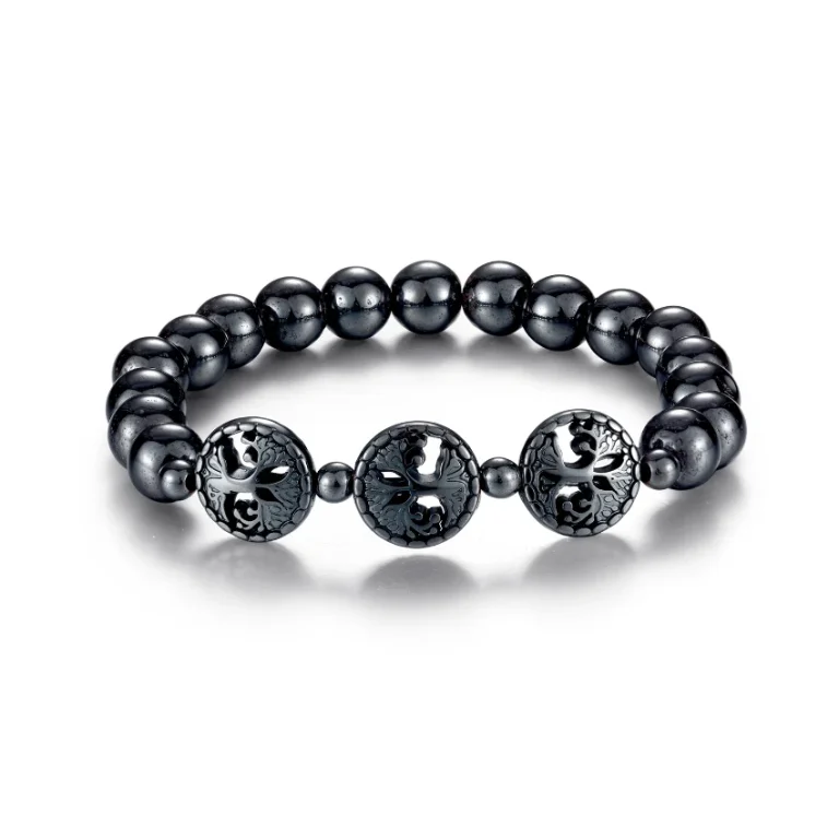 Tree of Life Magnetic Black Hematite Beaded Bracelet - Polished