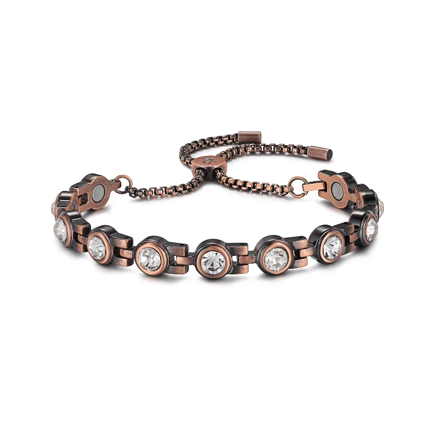 CZ Stone Copper Bracelet with Magnetic Clasp - Antique Copper & Clear CZ